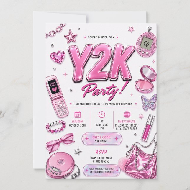 Invitación Cumpleaños Personalizado Retro Y2K (Anverso)