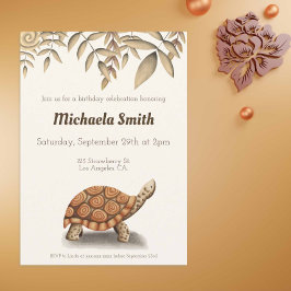 Invitación Cumpleaños Personalizado Sepia Marrón Tortuga
