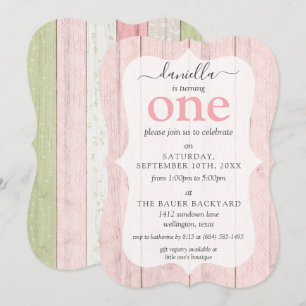 Invitación Cumpleaños personalizado Shabby Chic Rosa y Madera