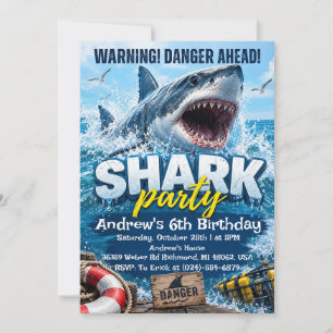 Invitación Cumpleaños Personalizado Tiburón Azul