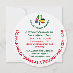 Invitación Cumpleaños Personalizado Trébol Irlandés Belga USA