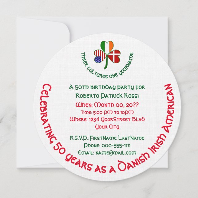 Invitación Cumpleaños personalizado trébol irlandés danés USA (Anverso)