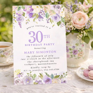 Invitación Cumpleaños PETITE 30 Fiesta Floral de Rosa Púrpura