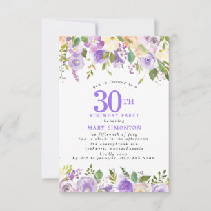 Invitación Cumpleaños PETITE 30 Fiesta Floral de Rosa Púrpura