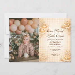 Invitación Cumpleaños Photo Gingham Cinnamon Roll Little Bun