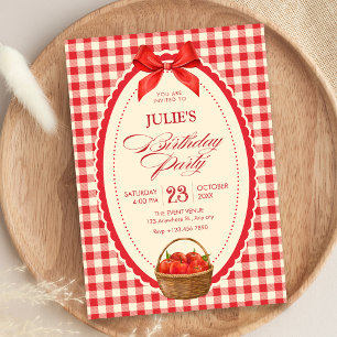 Invitación Cumpleaños picnic de cuadros rojos retro
