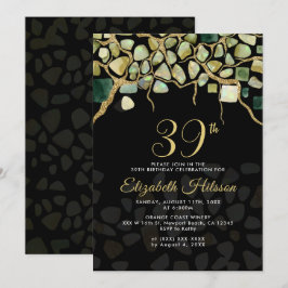 Invitación Cumpleaños Piedras Preciosas Doradas Falsas Negras