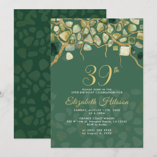 Invitación Cumpleaños Piedras Preciosas Doradas Falsas Verdes