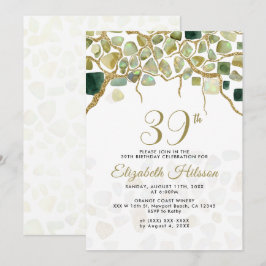 Invitación Cumpleaños Piedras Preciosas Falso Oro Blanco