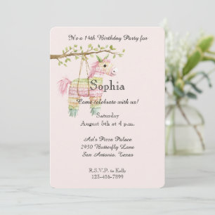 Invitación Cumpleaños Piñata de Caballo Rosa Menta