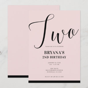 Invitación Cumpleaños Pink Black Modern Minimal Script DOS 2D
