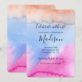 Invitación Cumpleaños Pink Blue Peach Tie dye