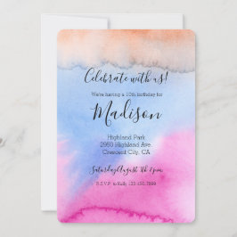 Invitación Cumpleaños Pink Blue Peach Tie dye