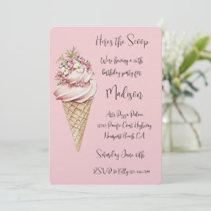 Invitación Cumpleaños Pink Floral Here's the Scoop