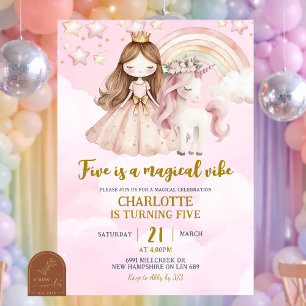 Invitación Cumpleaños Pink Unicorn Five Is A Magical Vibe