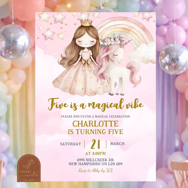 Invitación Cumpleaños Pink Unicorn Five Is A Magical Vibe (Subido por el creador)