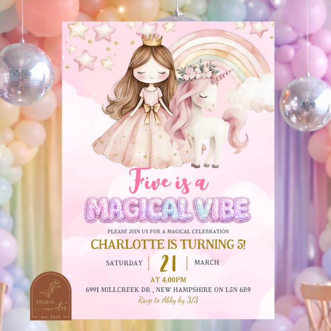 Invitación Cumpleaños Pink Unicorn Five Is A Magical Vibe (Subido por el creador)