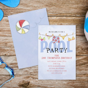 Invitación Cumpleaños Piscina de verano suntuosa Fiesta Diver