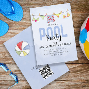 Invitación Cumpleaños Piscina Temática Fiesta Trajes De Baño