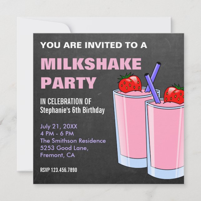Invitación Cumpleaños Pizarra Batido de Fresa (Anverso)