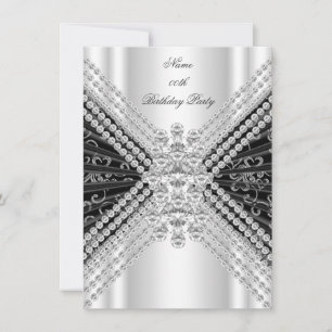 Invitación Cumpleaños Plata Negro Blanco Diamante