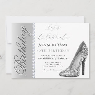 Invitación Cumpleaños Plata Posh Stiletto & Diamonds