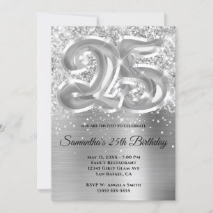 Invitación Cumpleaños plateado brillante y glamuroso de 25 añ