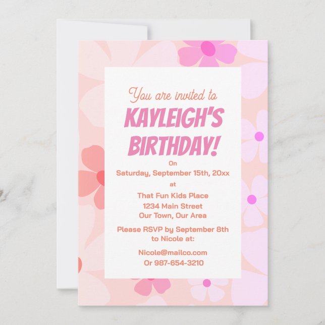 Invitación Cumpleaños Poder de Flor Rosa Melocotón  (Anverso)