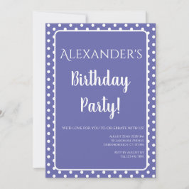 Invitación Cumpleaños Polka moderna Dots Purple Periwinkle