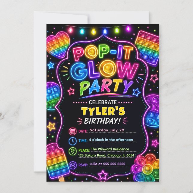 Invitación Cumpleaños Pop It Glow (Anverso)