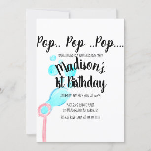 Invitación Cumpleaños Pop Pop Pop Burbuja de Acuarela