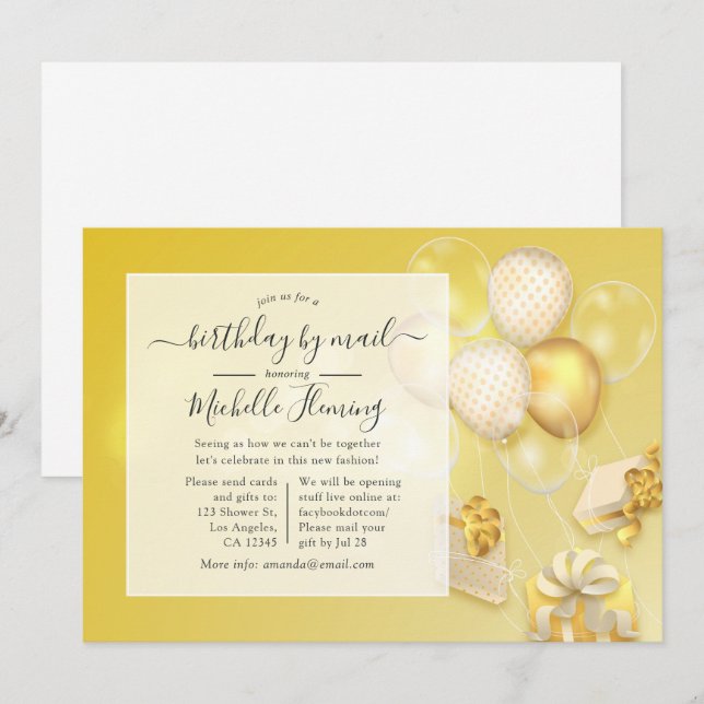 Invitación Cumpleaños por correo con globo (Anverso / Reverso)