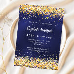 Invitación Cumpleaños premium de confeti de oro azul marino<br><div class="desc">Una invitación moderna,  elegante y glamurosa para una fiesta de cumpleaños número 40 (o cualquier edad). Un fondo azul marino,  decorado con confeti de oro falso. El color azul es desigual. Personalice y agregue su nombre y detalles del fiesta.</div>