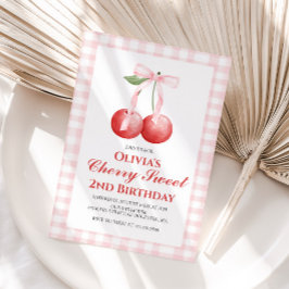 Invitación Cumpleaños preppy Cherry Sweet Pink Bow