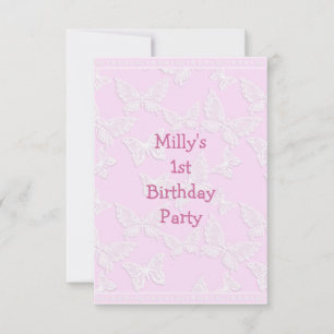 Invitación Cumpleaños Pretty Pink Mariposa Blanca 1er