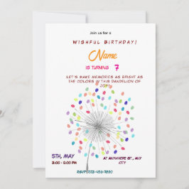 Invitación Cumpleaños primaveral caprichoso diente de león fl