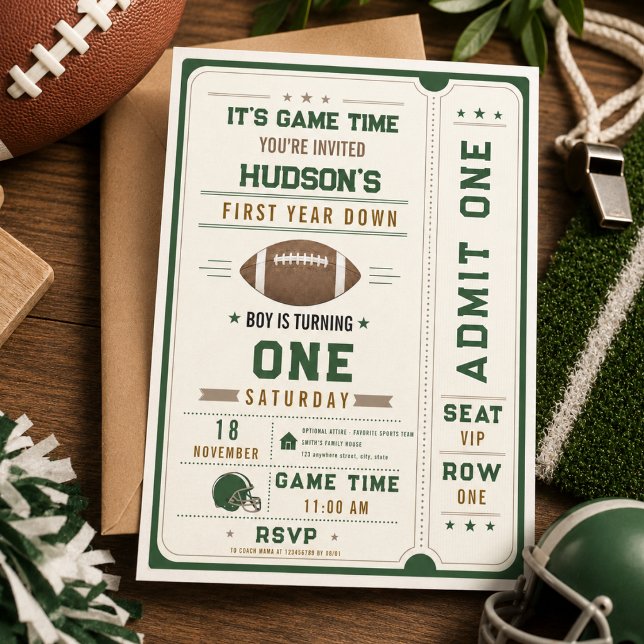 Invitación Cumpleaños Primer Año de Fútbol Americano (American Football First Year Down 1st Birthday Invitation)