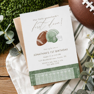 Invitación Cumpleaños primer down de fútbol americano en verd