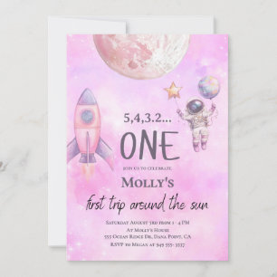 Invitación Cumpleaños Primer Viaje Alrededor del Sol de Pink 