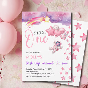 Invitación Cumpleaños Primer Viaje Alrededor del Sol de Pink 