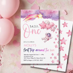 Invitación Cumpleaños Primer Viaje Alrededor del Sol de Pink