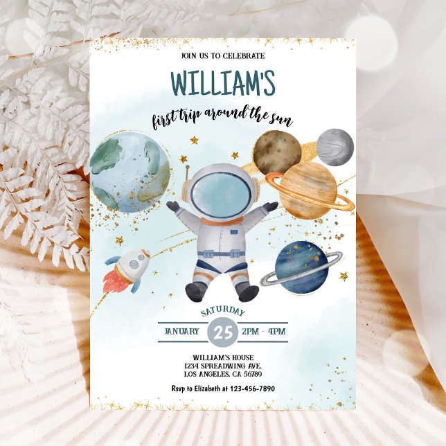 Invitación Cumpleaños Primer Viaje Alrededor Del Sol Espacio  (Subido por el creador)
