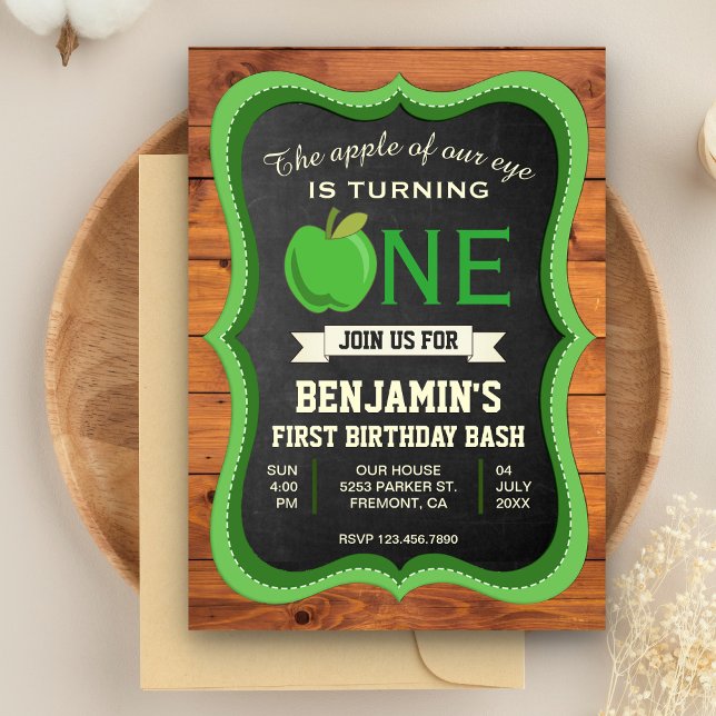 Invitación Cumpleaños Primera Fiesta de Madera Rústica Manzan (Subido por el creador)