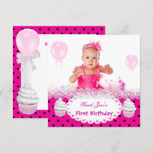 Invitación Cumpleaños primero 1ª Cumpleaños niña Cupcakes de 