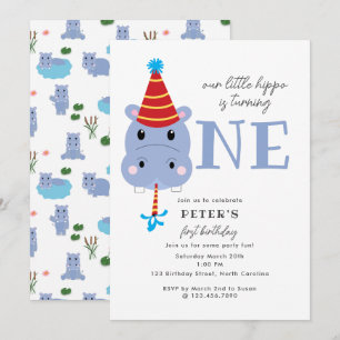 Invitación Cumpleaños primero 1º de hipopótamo Hippo niños