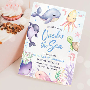 Invitación Cumpleaños primero Bajo el Mar Niño Azul Oneder