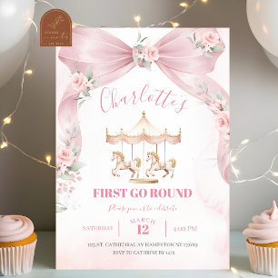 Invitación Cumpleaños primero con carrusel coquette de lazo r