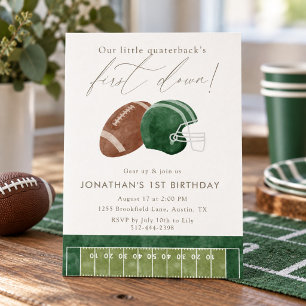 Invitación Cumpleaños Primero con Casco de Fútbol Verde