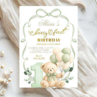 Invitación Cumpleaños Primero Coquette Beary Arco Verde Salvi