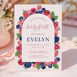 Invitación Cumpleaños primero de Arco de Acuarela Fruta Baya